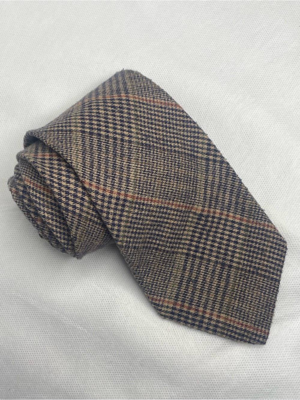 VTG Eagle Shirtmakers All Cotton Woven Necktie Cream Blue Red Green Striped Tie
